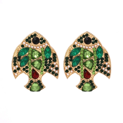 Pendientes De Pez Tropical Aleación Zinc Rhinestone Perlas Artificiales Colorido Animal Diseño Joyería Exagerada Para Mujeres