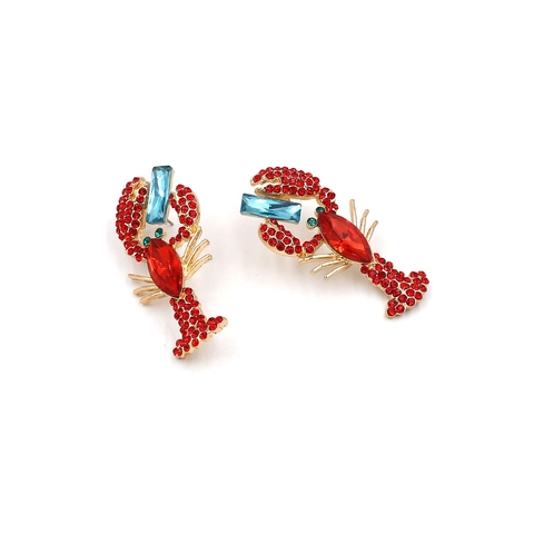 Mode Hummer Ohrhänger Legierung Strass Edelstein Tier Form Statement Schmuck Für Frauen
