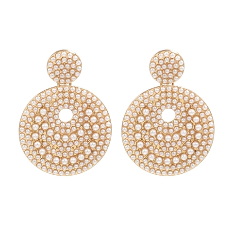 Boucles D'Oreilles Pendantes Rondes Géométriques Avec Imitation Künstliche Perle Blanche Alliage De Zinc Style Rétro Bohème Bijoux