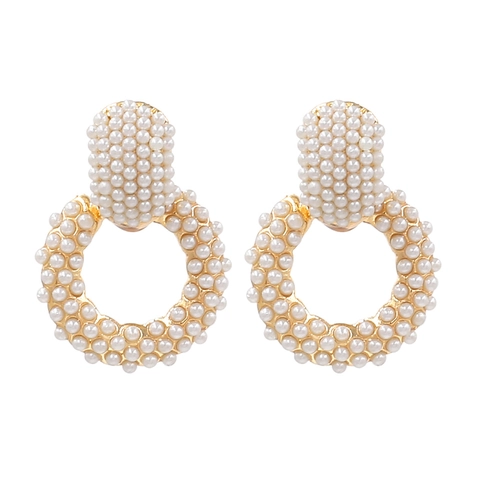 Pavé Imitation Artificial Pearl Hoop Drop Earrings Gold Alloy Vintage Elegant Jewelry For Women