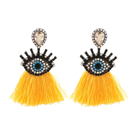 Orecchini Pendenti Malocchio Nappa Boho Vintage Lega Zinco Cristallo Accessori Moda Donna