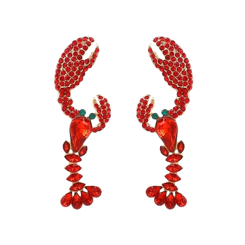 Kreative Hummer Ohrhänger Vergoldete Legierung Rote Strasssteine Übertriebener Tierstil Modeschmuck Statement Für Damen