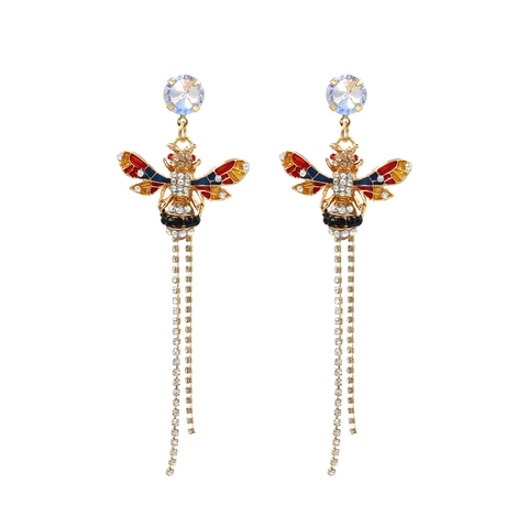 Orecchini Pendenti Ape Vintage Con Lunghe Nappe Strass Smalto Colorato Lega Stile Animale Per Donne Accessori Da Festa