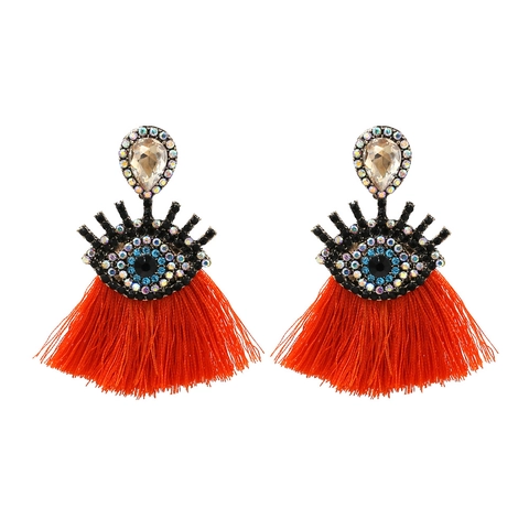 Orecchini Pendenti Malocchio Nappa Boho Vintage Lega Zinco Cristallo Accessori Moda Donna