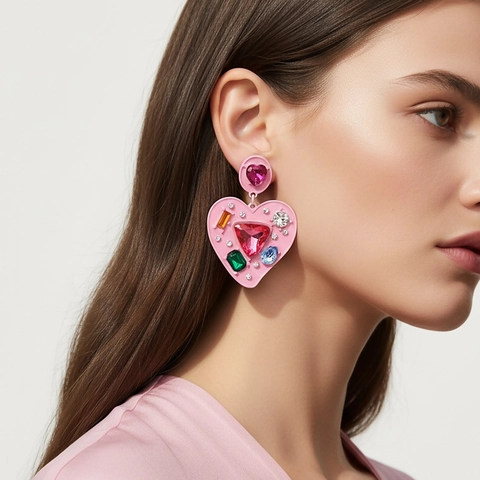 Herz Hängeohrringe Mehrfarbige Kristall Strass Barock Übertrieben Legierung Lack Süß Retro Für Damen
