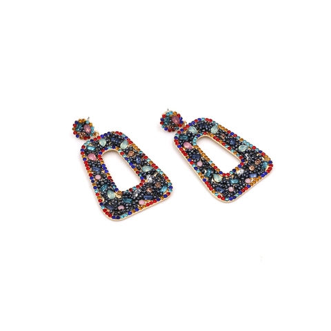 Boucles D'oreilles Pendantes Géométriques Bohèmes Avec Strass Colorés Et Perles Bijoux Vintage Pour Femmes