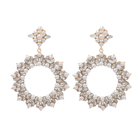 Pendientes De Aro Colgantes Con Flores Extragrandes Aleación Con Piedras De Colores Y Perlas Artificiales De Imitación Estilo Bohemio Vintage Mujer