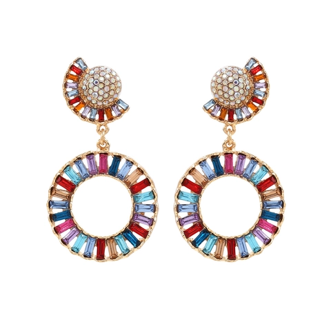 Bohemian Statement Creolen Zinklegierung Bunte Strasssteine Übergroße Geometrische Runde Vintage Schmuck Für Frauen