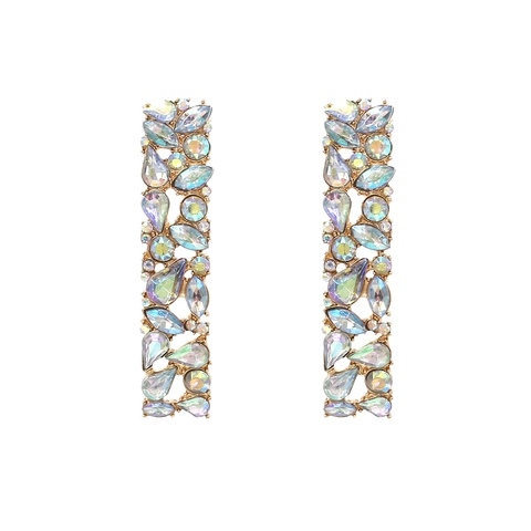 Geometric Rectangular Drop Earrings Gold Tone Alloy AB Colorful Rhinestones Fashion Jewelry Accessory For Women