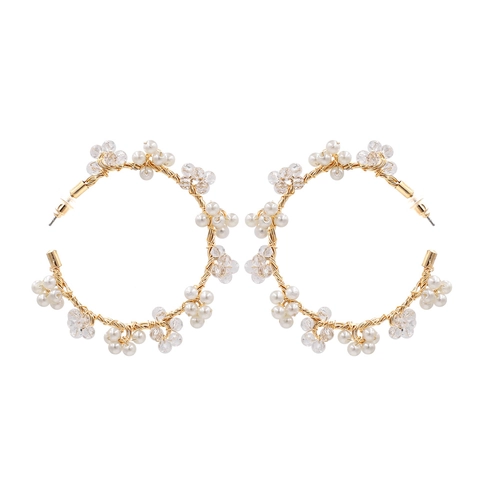 Handgemaakte Hoop Oorbellen Met Koperdraad Imitatieparels En Kristal Geometrische C Vorm Elegante Sieraden