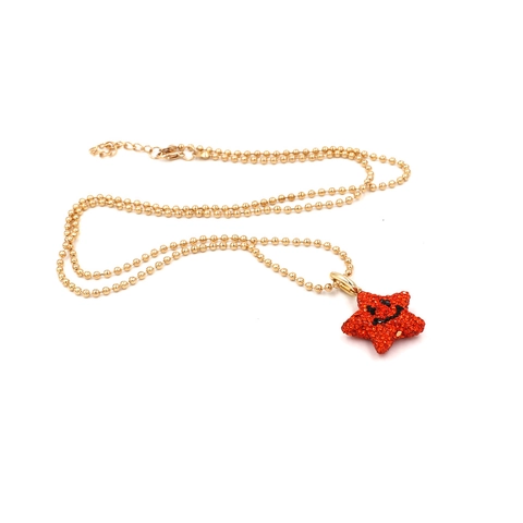 Collier Pendentif Étoile Chaîne À Billes Dorée Strass Rouges Visage Souriant Longue Chaîne De Pull Bijoux Femmes
