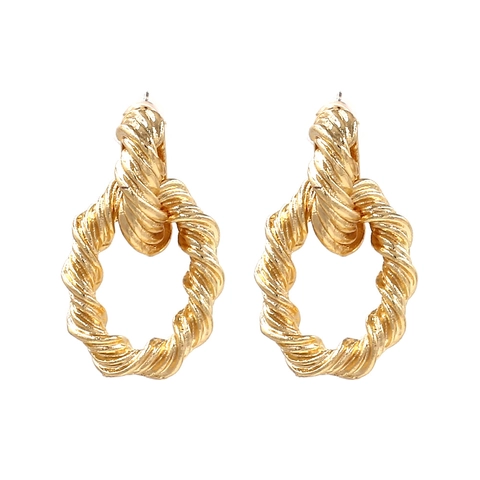 Vintage Gold Interlocking Oval Twisted Rope Earrings Zinc Alloy Geometric Drop Ear Jewelry For Women Elegant