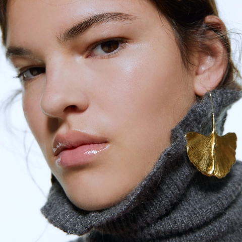Ginkgo Leaf Drop Earrings Gold Plated Zinc Alloy Vintage Statement Creative Nature Inspired Jewelry For Women
