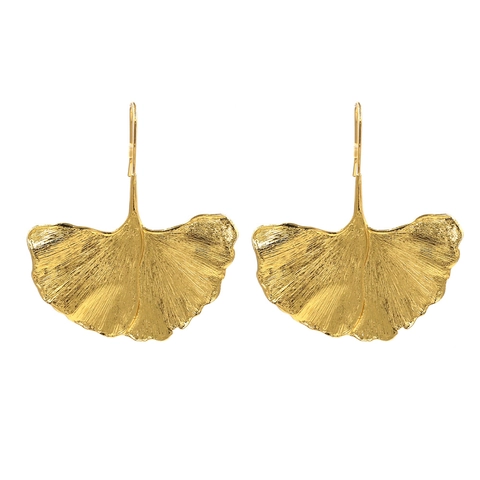 Ginkgo Leaf Drop Earrings Gold Plated Zinc Alloy Vintage Statement Creative Nature Inspired Jewelry For Women