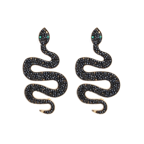 Retro Western Snake Shaped Alloy Seed Bead Drop Earrings Creative Handmade Animal Dangle Earrings For Women Fashion Jewelry