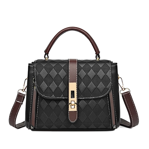 Borsa a Mano da Donna in Pelle PU Trapuntata a Rombi Borsa a Tracolla alla Moda Hardware Oro Elegante Borsa a Spalla Quadrata