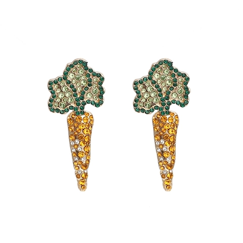 Carrot Shape Rhinestone Stud Earrings Zinc Alloy Colorful Cute Novelty Jewelry For Women Girls