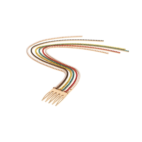 Minimalist Gold Alloy Colorful Rhinestone Long Tassel Hair Comb For Women Fashion Ponytail Insert Comb Headpiece Jewelry