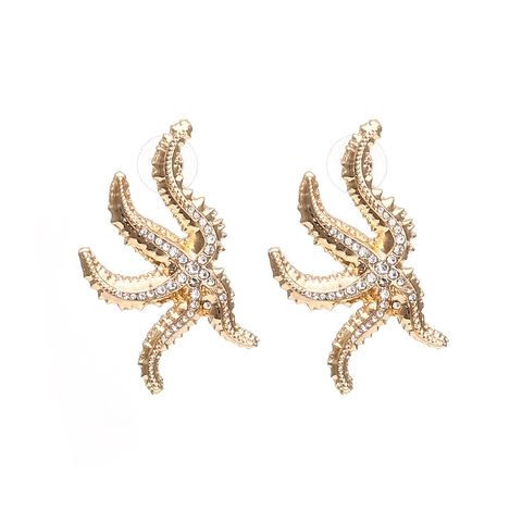 Orecchini Stella Marina Tonalità Oro Lega Zinco Strass Esagerato Animale Oceano Pendenti Per Donna Gioielli Moda