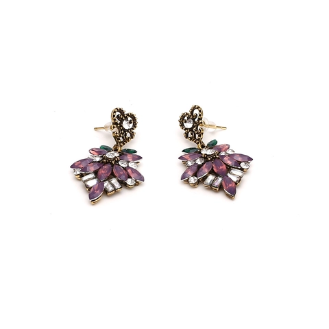 Pendientes Colgantes Vintage Corazón Hueco Aleación Oro Antiguo Con Flor Strass Marquesa Resina Colorida Para Mujeres