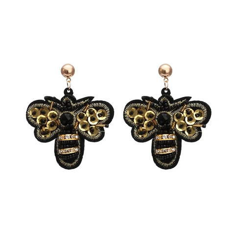 Handgefertigte Bienen Bestickte Ohrringe Vintage Statement Pailletten Perlen Strass Tier Schmuck Für Damen