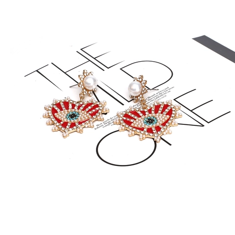 Böhmische Herzförmige Ohrhänger Mit Evil Eye Design Legierung Rote Emaille Strass Künstliche Perlen Schmuck Für Damen