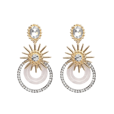Boheemse Geometrische Druppeloorbellen Legering Strass Hars Zon Ster Double Circle Vintage Sieraden Voor Vrouwen