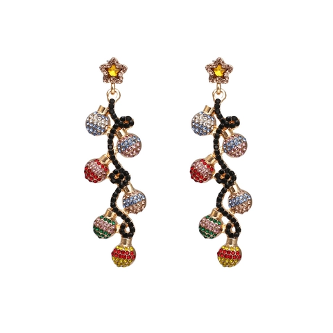 Retro Christmas Light Bulb Drop Earrings Alloy Multicolor Rhinestone Star Dangle Festive Party Jewelry For Women