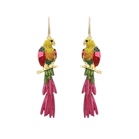 Pendientes Colgantes De Loro Colorido Aleación Strass Esmalte Pájaro Tropical Joyería De Moda Para Mujeres