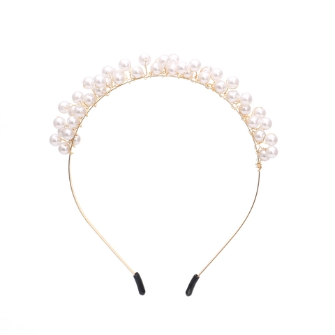 Handmade Faux Artificial Pearl Headband Elegant Gold Metal Hand Woven Beaded Hair Hoop For Women Girls