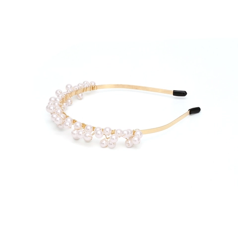 Handmade Faux Artificial Pearl Headband Elegant Gold Metal Hand Woven Beaded Hair Hoop For Women Girls