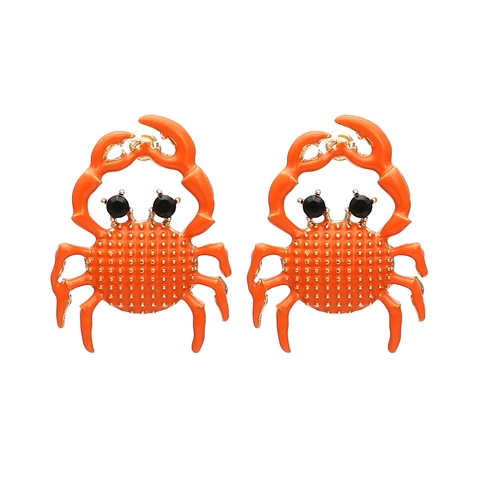 Crab Animal Stud Earrings Zinc Alloy Enamel Vivid Rhinestone Inlaid Fashion Jewelry Accessories For Women Girls