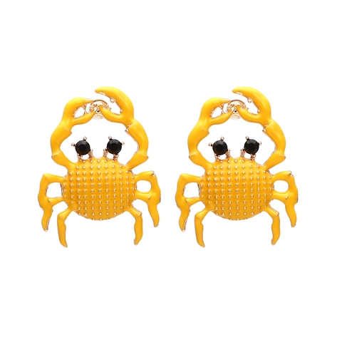 Crab Animal Stud Earrings Zinc Alloy Enamel Vivid Rhinestone Inlaid Fashion Jewelry Accessories For Women Girls