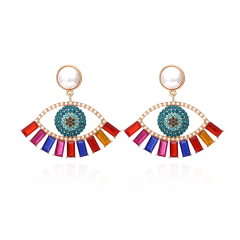 Evil Eye Hängeohrringe Legierung Künstliche Perle Bunte Strasssteine Böhmisch Übertrieben Statement Modeschmuck Für Damen