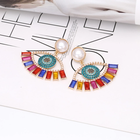 Evil Eye Hängeohrringe Legierung Künstliche Perle Bunte Strasssteine Böhmisch Übertrieben Statement Modeschmuck Für Damen