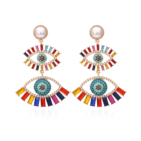 Evil Eye Hängeohrringe Böhmisch Bunte Strasssteine Künstliche Perle Vergoldete Legierung Mode Schmuck Damen