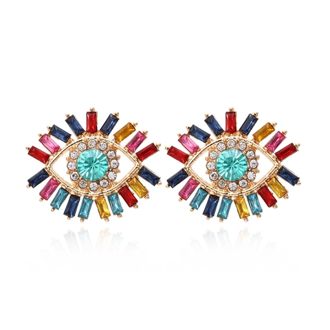 Orecchini A Lobo Occhio Del Diavolo Con Strass Colorati Resina E Perno In Acciaio Inossidabile Stile Boho