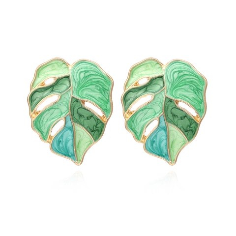 Monstera Blatt Tropfenohrringe Emaille Legierung Tropisch Süß Bunt Ausgehöhlt Hängeohrringe Für Frauen Ästhetischer Schmuck