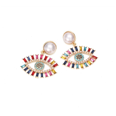 Evil Eye Drop Earrings With Multicolor Rhinestone And Imitation Artificial Pearl Vintage Creative Bohemian Style For Women
