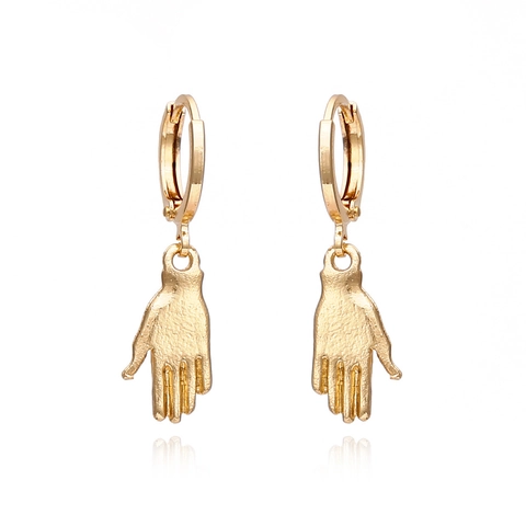 Huggie Hoop Earrings With 3D Hand Pendant Gold Plated Alloy Vintage Baroque Style Fashion Jewelry For Women