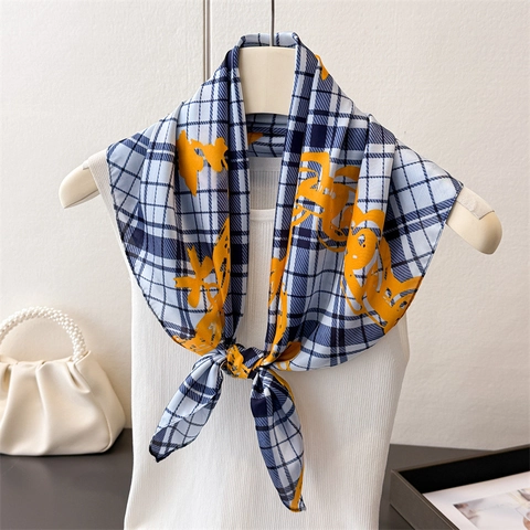 Sciarpa Di Raso Quadrata Da Donna Imitazione Raso Stampa Catena Quadri Elegante Versatile Moda Foulard Collo