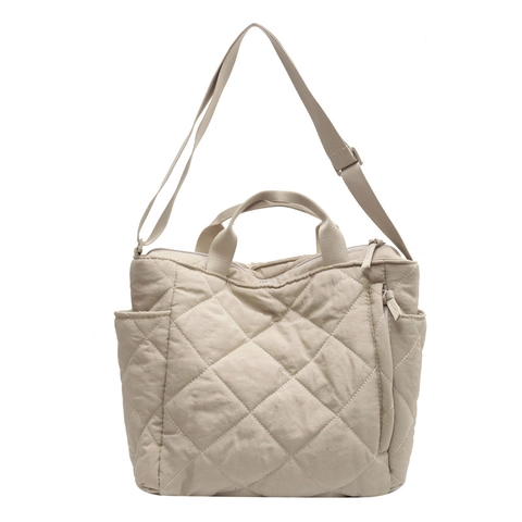 Gesteppte Puffer Tote Tasche Große Kapazität Rautenmuster Nylon Wattierte Umhängetasche Lässiges Pendeln Für Damen