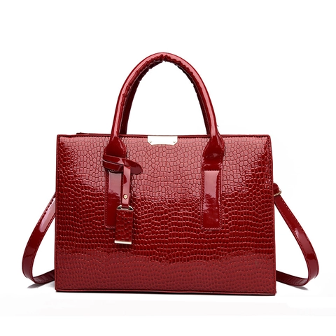 Tote Bag Clutch Und Portemonnee Krokodil Muster PU Leder Patent Glänzend Große Kapazität Mode Für Frauen