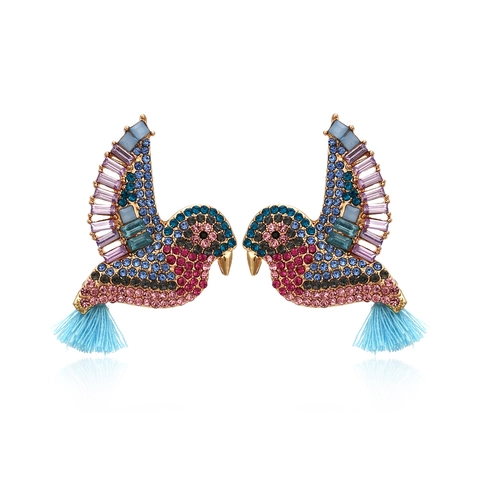 Pendientes De Pájaro Coloridos Con Borlas Aleación Zinc Strass Bohemio Vintage Mujer