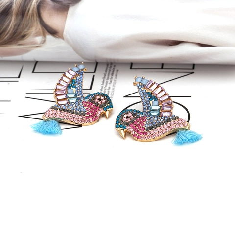 Pendientes De Pájaro Coloridos Con Borlas Aleación Zinc Strass Bohemio Vintage Mujer