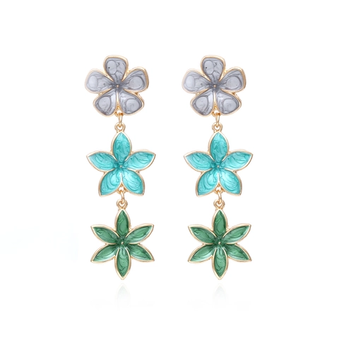 Orecchini A Fiori Stratificati Smalto Floreale Pendenti Lega Placcata Oro Stile Boho Gioielli Da Donna