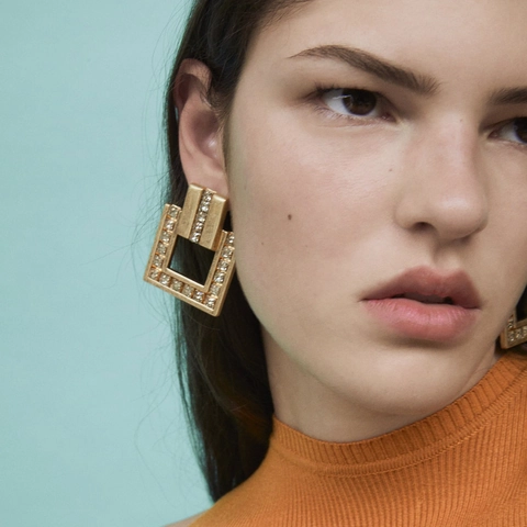 Vintage Geometric Square Pendant Earrings Oversized Zinc Alloy Rhinestone Inlaid Fashion Jewelry For Women Elegant
