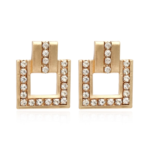 Vintage Geometric Square Pendant Earrings Oversized Zinc Alloy Rhinestone Inlaid Fashion Jewelry For Women Elegant