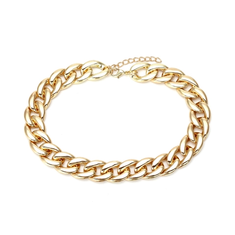 Chunky Cuban Link Choker Necklace For Women Punk Rock Style Electroplated Plastic Metallic Finish With Extension Chain