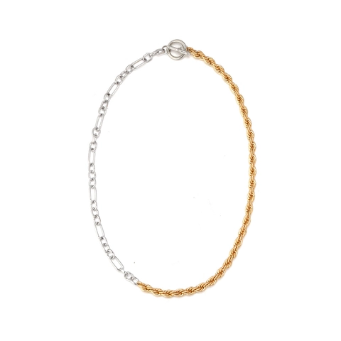 Collana A Catena Bicolore Lega Placcata Oro E Argento Maglia Mista Corda E Graffetta Chiusura A Commutazione Stile Retro Minimalista